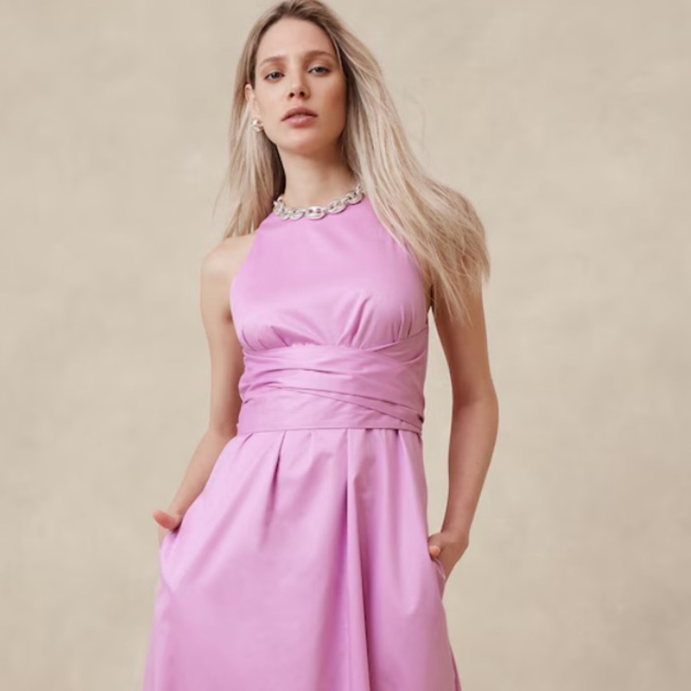NWT BANANA REPUBLIC STRETCH-COTTON POPLIN MAXI‎ DRESS - Picture 4 of 6